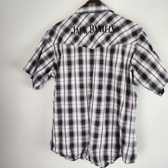 Jack Daniel's Embroidered Logo Short Sleeve Snap Button Western Shirt Size Large - Picture 3 of 14